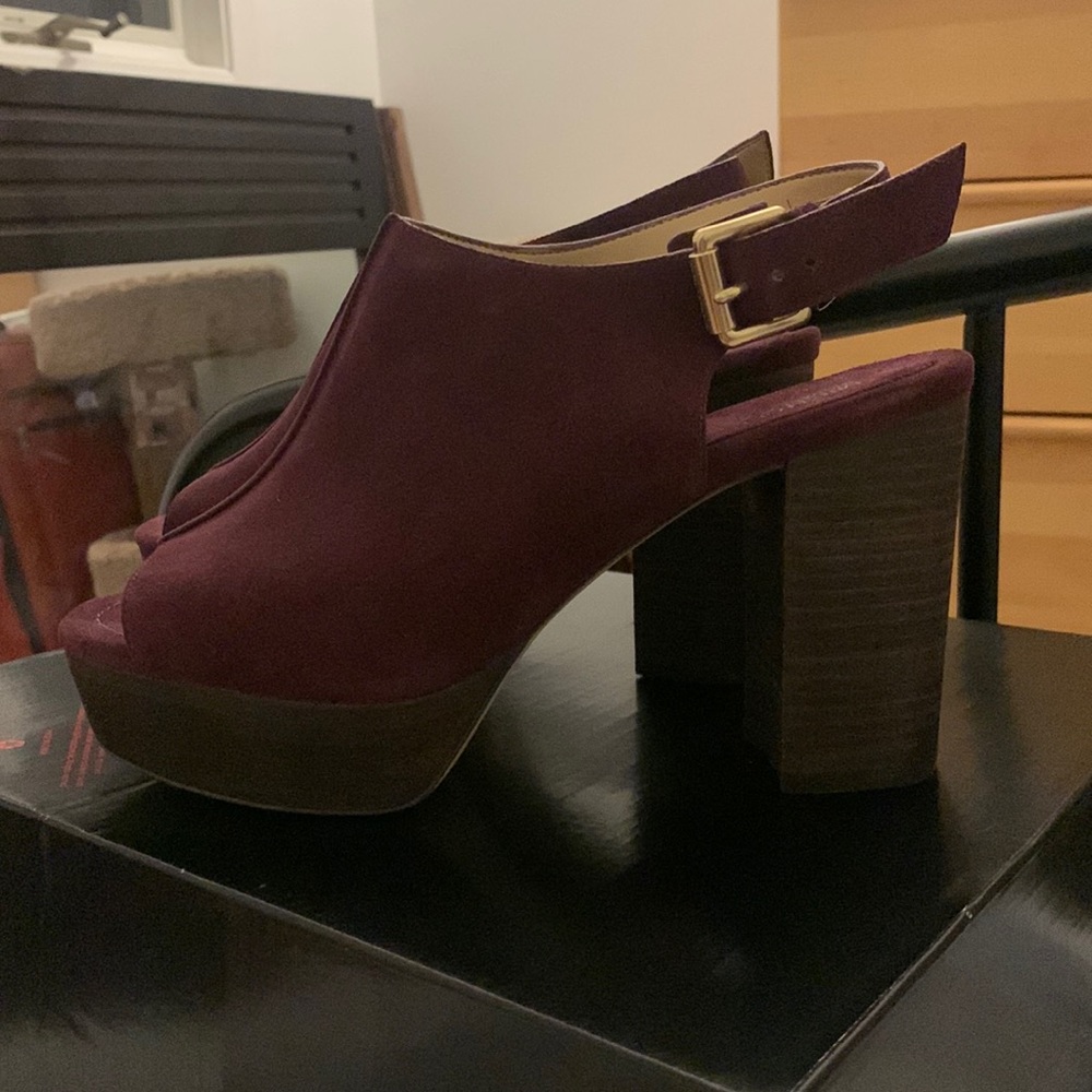 MICHAEL Michael Kors Burgundy Suede Platform Slingback Heels